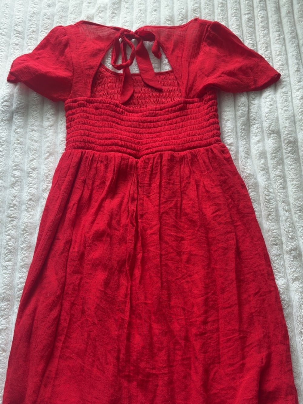I.N. San Francisco Red Smocked Midi Dress with Tie-Back